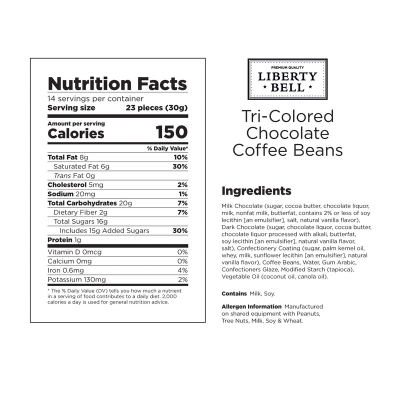Liberty Bell Chocolate Covered Espresso Beans Tri-Color Blend Candy, 15