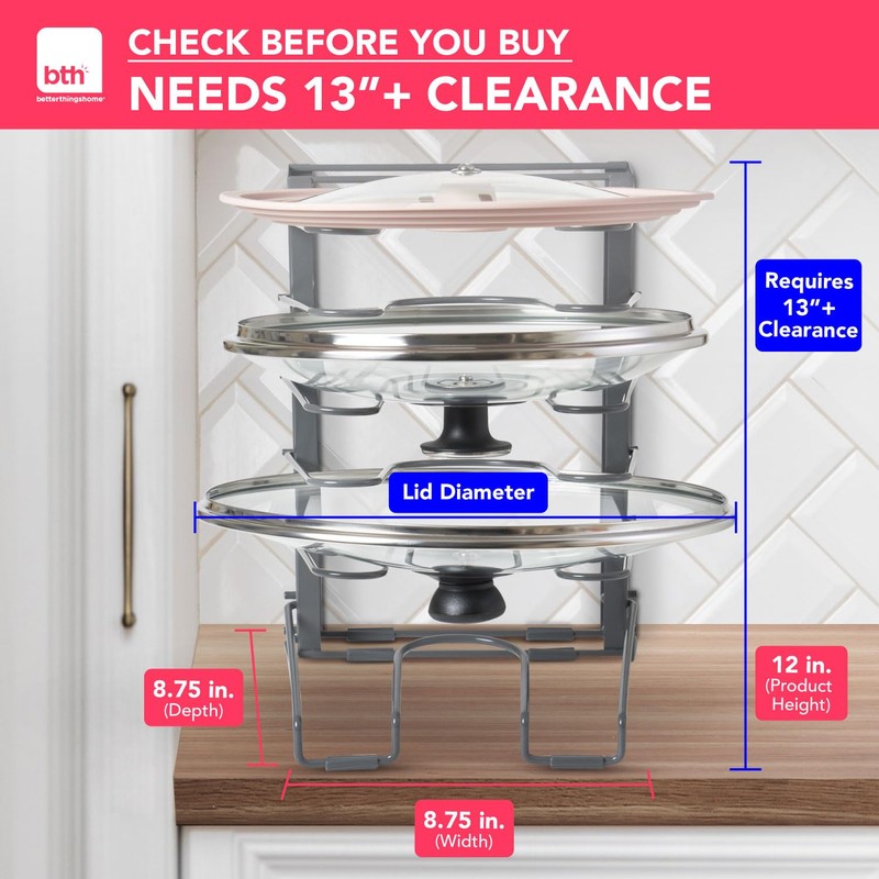 Free-Standing Adjustable Pot Lid Organizer for Cabinet - Kitchen Storage