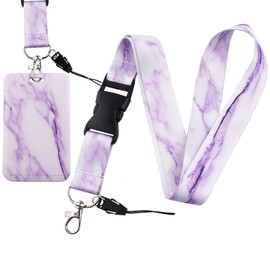Cool Purple Marble Lanyard with ID Badge Holder Detachable Cute Aesthetic Keys Lanyard for Women Teachers Girls School ID Lanyard Holder