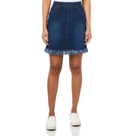 SLIM-SATION Women's Pull On 5-Pocket Twisted Fringe Hem Skort, Dark Indigo, 10
