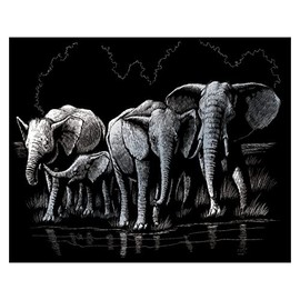 Pracht Creatives Hobby Royal & Langnickel - Silver Elephant Herd Scratch Picture for Children and Adults with Scratch Pen and Template