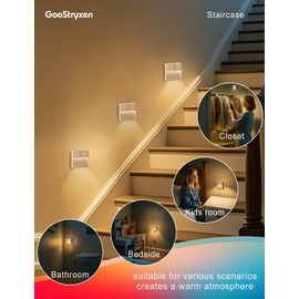 GooStryxen 3-Pack Motion Sensor Night Light – Rechargeable LED Step Lights for Hallway, Closet, Bedroom, Cabinet – Indoor Battery Lights with Magnet & Adhesive (a)