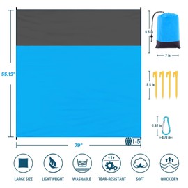 Beach Blanket Sandproof Waterproof, Beach Essentials Extra Large Beach Mat, 79" x 55" Oversized Durable Outdoor Picnic Mat Storage Bag for 1-4 Adults, Beach Accessories for Travel, Camping, Hiking