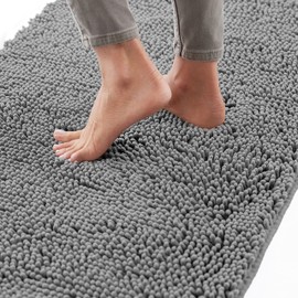 GORILLA GRIP GORILLA GRIP Bath Rug Mat, Thick Soft Absorbent Chenille, Quick Dry Microfiber Mats, Rubber Backing Machine Washable Shower Floor Rugs, Bathmat Runner, Bathroom Home Decor Accessories, 35x24, Gray