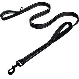 Heavy Duty No Pull Dog Leash for Large Medium Dogs, Dual Two Padded Handle Shock Absorbing Reflective Pet Leash, Adjustable Training Lead for Walking - Black