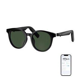 GetD Smart Sunglasses, Round Polarized Lens Bluetooth Glasses for Women/Men with Speaker, Music Glasses Audio (Black Frame+Green Lens)