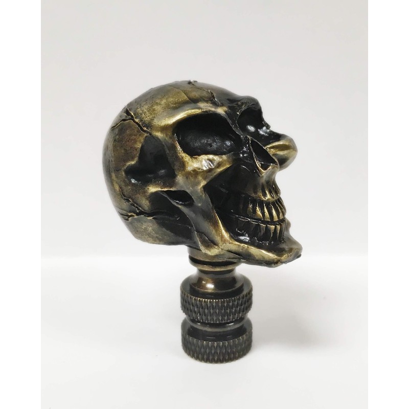 Lamp Finial-Skull-Aged Brass Finish, Highly Detailed Metal Casting