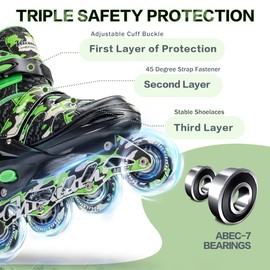 Kuxuan Skates Adjustable Inline Skates for Kids and Youth with Full Light Up Wheels Camo Outdoor Fun Illuminating Skates for Girls and Boys Beginner