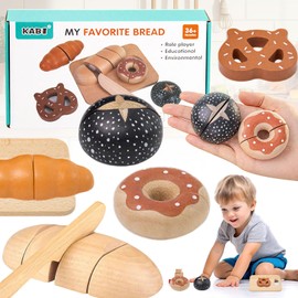 Truee Children's Kitchen Play Kitchen Accessories Made of Wood, Kitchen Toy Cutting Bread Children, Play Kitchen Accessories, Breakfast Set, Play Kitchen Accessories, Wooden Toy for Children