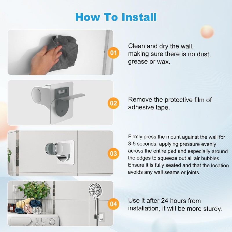 Hibbent Showerhead Holder, Strong Adhesive and Waterproof Handheld Shower Holder