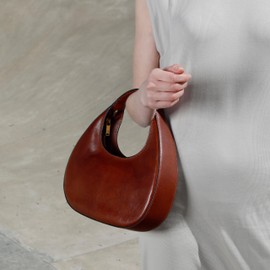 Time Resistance Leather Handbag - Brown Purse for Women - Moon Bag - Top Handle Bag – Crescent Hobo Bag
