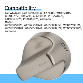 POCPUNAB W11239985 W10850015 Stove Knob Replacement for Whirlpool Gas Range Cooktop Oven Knob WFG550S0HZ1 WFG525S0HZ1 WFG535S0JV1 WFG525S0HZ0 Compatible with Whirlpool Burner Control Knobs Accessories