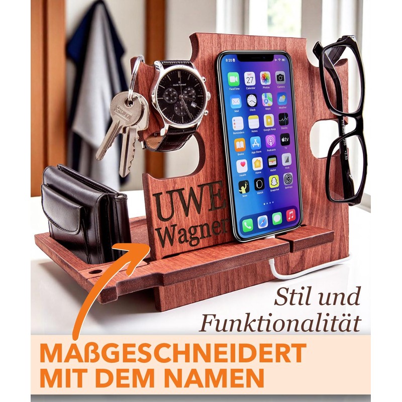 Docking Station Holz personalisiert – Männer Geschenk zum Geburtstag –