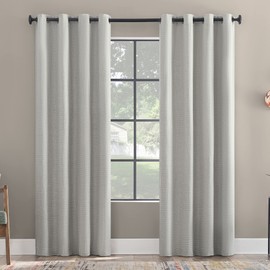 Scott Living Rafaela Woven Pattern Chenille Total Blackout Grommet Curtain Panel, 50" x 84", White