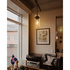 EAPUDUN Industrial Pendant Light Fixtures,Clear Glass Shade Pendant Lighting,Vintage Hanging Lighting Fixture for Kitchen Island,Dining Room,Corridor Bedroom E26 Base UL Listed, PDA1353-MBK