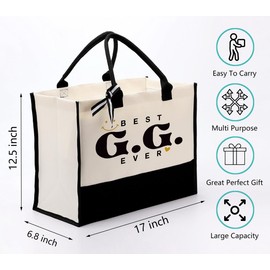 Canvas Bag for G.G., Best G.G. Ever, Cotton Canvas Tote Bag, Grandma Gift for Mother's Day Christmas Thanksgiving, Womens Weekend Bag, Reusable Grocery Bags for Picnic Shopping Holiday Camping