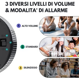 Magnetic Kitchen Timer | LED Digital Timer with 3 Volume Levels | Ideal for Kitchen, Study, Homework, Gym, Yoga and More | Easy to Use Timer | Minimal Design, Black and Silver