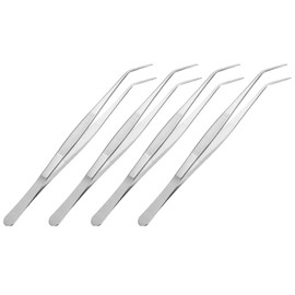 QUARKZMAN Edelstahl-Pinzetten 10-Zoll Gebogene Gezahnte Spitze Edelstahl-Pinzetten Mehrzweck-Pinzetten Nähmaschine Maschinen-Pinzetten Silber 4 Stück