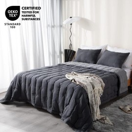 KASENTEX Soft 104x90 King Quilt Set, Lightweight Quilts, Bedspreads Coverlet Bedding Sets with 2 Pillow Shams, Reversible Stitched Bed Cover for All Seasons, Dark Grey