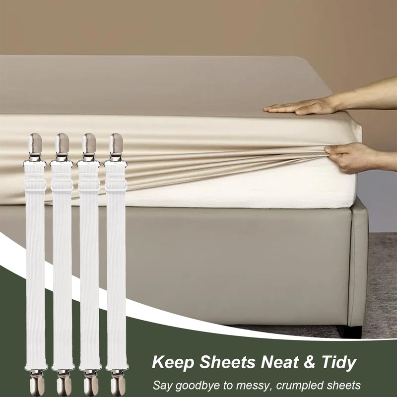HDXH 4 PCS Bed Sheet Clips,Adjustable Bed Sheet Straps,Adjustable Bed
