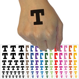 Letter T Uppercase Fun Bold Font Temporary Tattoo Water Resistant Fake Body Art Set Collection - Light Pink (One Sheet)
