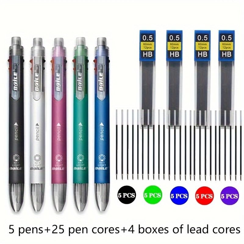 MROOFUL 34Pcs/Set 6 Colors Pen Creative Multicolor Ballpoint Pen With