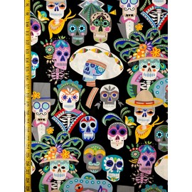 Carita Calaveras Black Alexander Henry Fabric - by Half Yard