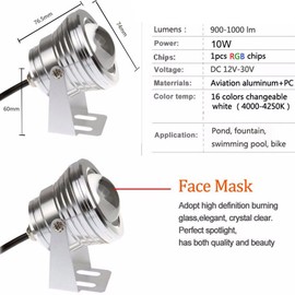 PolarLander 2pcs 7 Colors 10W 12V RGB LED Underwater Fountain Light 1000LM Swimming Pool Pond Fish Tank Aquarium LED Light Lamp IP68 Waterproof