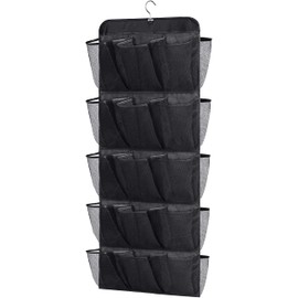 MISSLO 30 Large Pockets Dual Sided Hanging Shoe Rack for Closet Organizer with Rotating Hanger Hanging Shoe Shelves, Black