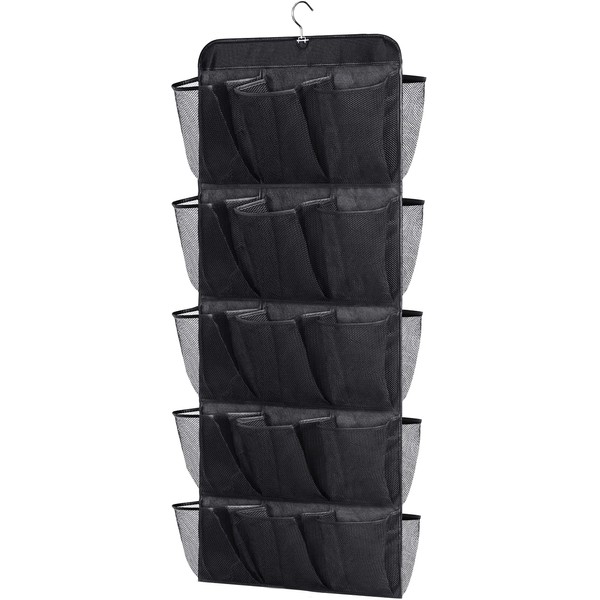 MISSLO 30 Large Pockets Dual Sided Hanging Shoe Rack for Closet Organizer with Rotating Hanger Hanging Shoe Shelves, Black
