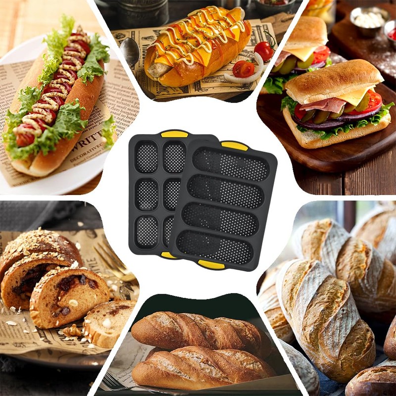 2 pcs Silicone Baguette Bread Pan Set, 4 Hole Non-Stick