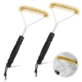 Pack of 2 Brass Grill Brush 30 cm Grill Cleaning Brush with Anti-scald Plastic Handle Grill Accessories for Cast Iron Grate, Gas Grill, Charcoal Grill