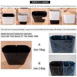 Bathroom Trash Can with Lid, 10 Liter/2.6 Gallon Small Garbage Can Dog Proof , Modern Office Waste Basket with Press Top, Slim Plastic Kitchen Trash Bin for Bedroom, Toilet, Living Room, Cream White
