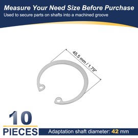 PATIKIL 42mm ID Internal Retaining Rings, 10 Pcs E-Clip Snap Ring 304 Stainless Steel Internal Circlip for Automobile Valve Equipment Bearings