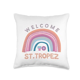 St. Tropez Style Summer Vacay Souvenir Julib Kids Saint Tropez Beach Rainbow Bohemian Hippie Party Woman Man Throw Pillow, 16x16, Multicolor