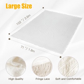 KAWZBYN 102 x 71in Extra Large Outdoor White Picnic Blanket Bohemia Oversize Beach Blanket with Fringe Machine Washable Portable for Spring Summer Camping Beach, Grass Lawn, Park