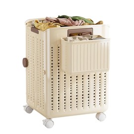 MIKEE 2 - Pack Collapsible Rolling Laundry Hamper Set | Wall - Mountable Plastic Dirty Clothes Basket with Wheels | Includes Free Small Organizer Bin | Large Size18.7” Height for Home/Laundry Room