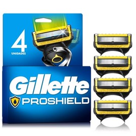 GILLETTE Proshield, Cartucho de Rastrillo para Afeitar, 4 Repuestos con 5 Hojas para Rasurar la Barba, Afeitado Ms al Ras, Rastrillo para Hombre      