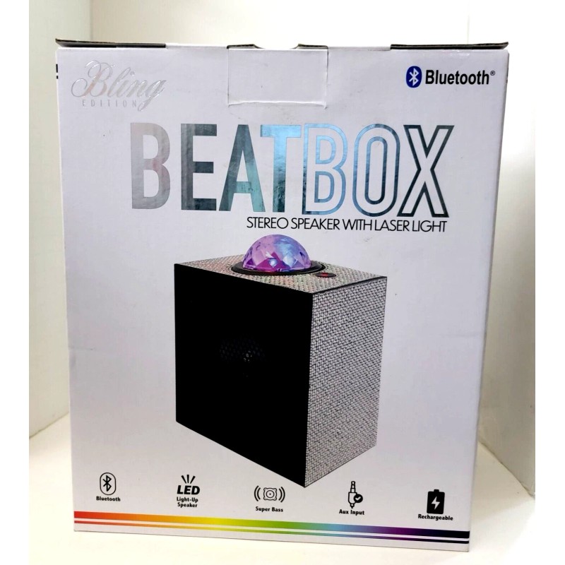 BEAT BOX Stereo Speaker with Laser Light Bling Edition, Bluetooth,