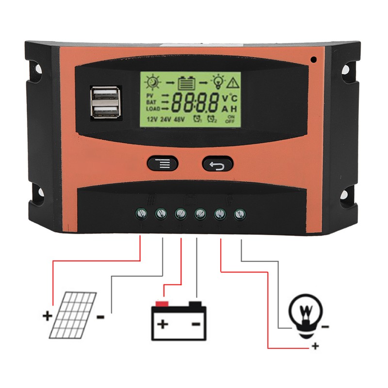 12V/24V MPPT Solar Panel Regulator LCD Screen Auto Battery Controller