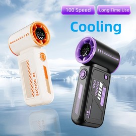 Portable Handheld Fan, Speed Adjustable Turbo Mini Rechargeable Personal Fan, Digital Display, Gifts for Women Men Travel, Camping, 3600mAh (Black-Green)