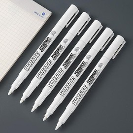 White Ink Marker Pen, 1/2/3/4/5 Counts Quick Dry Waterproof Marker Pen, Paint Marker Pen, Stationery Supplies for Home School Office - Color: White, Specification: 5 Counts
