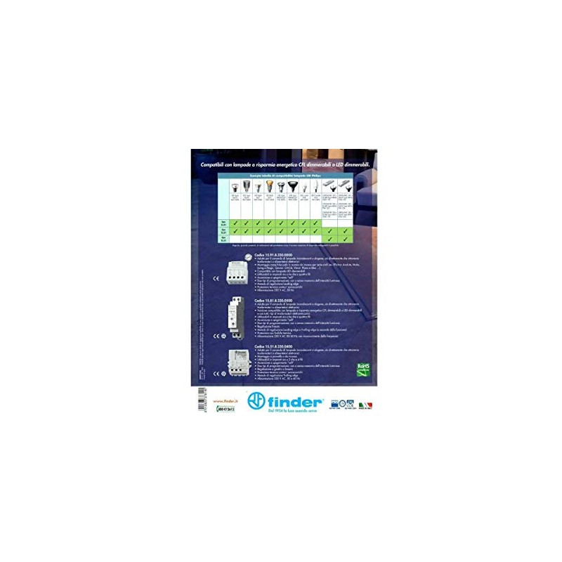 Pulse relay with dimmer, series 15.61.8.230.0500 Finder 15.51.8,230,0400 230 Vac