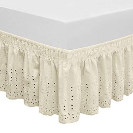 QSY Home Wrap Around Elastic Eyelet Bed Skirts 14 1/2 Inches Drop Dust Ruffle Three Fabric Sides Easy On/Easy Off Adjustable Polyester Cotton(Ivory Twin/Full)