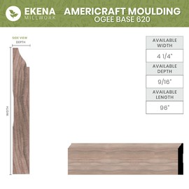 Ekena Millwork MLDW01X04WM620WA Americraft Solid Hardwood Stain Grade Ogee Base Moulding, Walnut