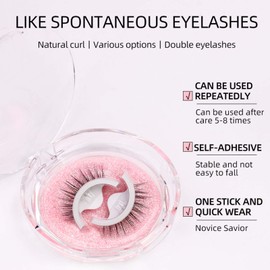 zalati False Eyelash Stickers, 1 Pair Reusable Glue Stickers with Case for Girls Party Make-Up, Black