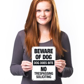 Dog Does Bite No Trespassing No Soliciting Sign, 10x7 Inches, 55 mil Thick HDPS (high Density polystyrene), Made in USA