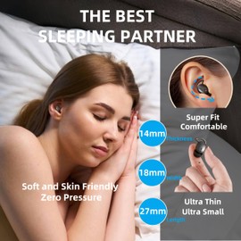 HJX M73 Sleep Earbuds for Side Sleepers, Invisible Earbuds, mini Earphones, Ultra-Light in-Ear Headphones, 50H Playtime with Charging Case, Clear Calls& Noise Block, Black