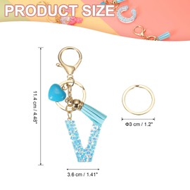 [PATIKIL] Alphabet Initial Letter Keychain Resin Cute Keychain with Tassel Heart Letter V Pendant Decoration for Women Keeper Handbag Bag Accessories Blue, blue