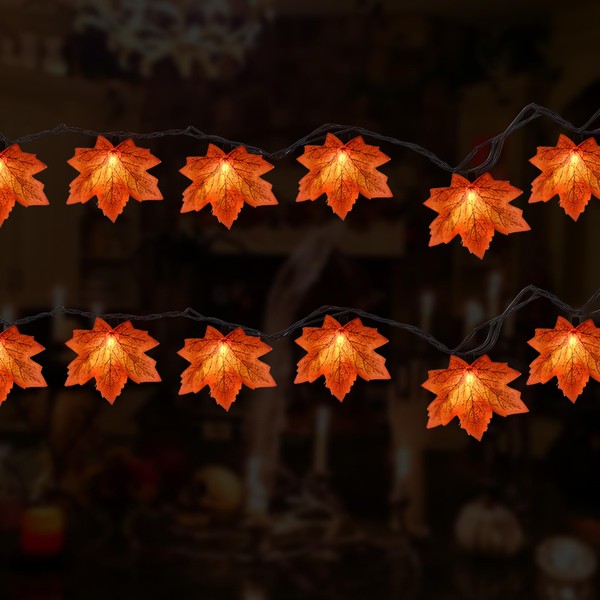 Thanksgiving Day Red Maple Leaf Decoration Lights, 13.5FT Outdoor Plug
